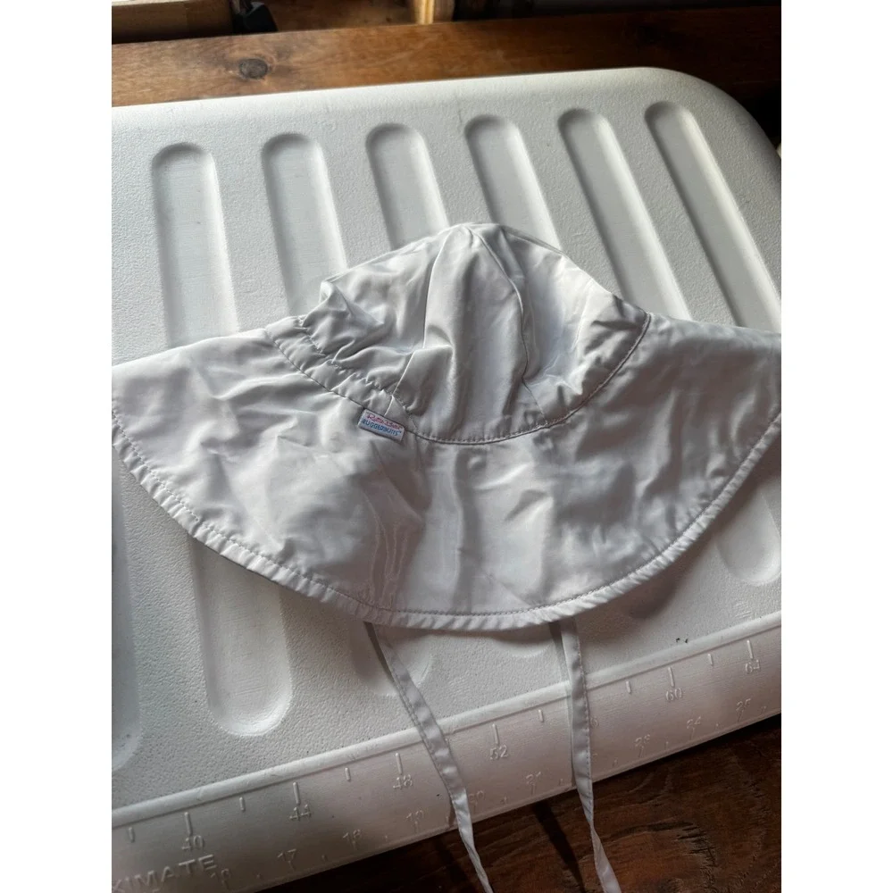 RuffleButts White Baby Sun Hat Wide Brim Chin Ties 6-12m UPF Protection